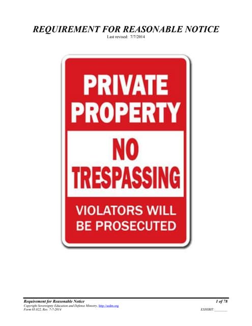 Requirement for Reasonable Notice, Form #05.022