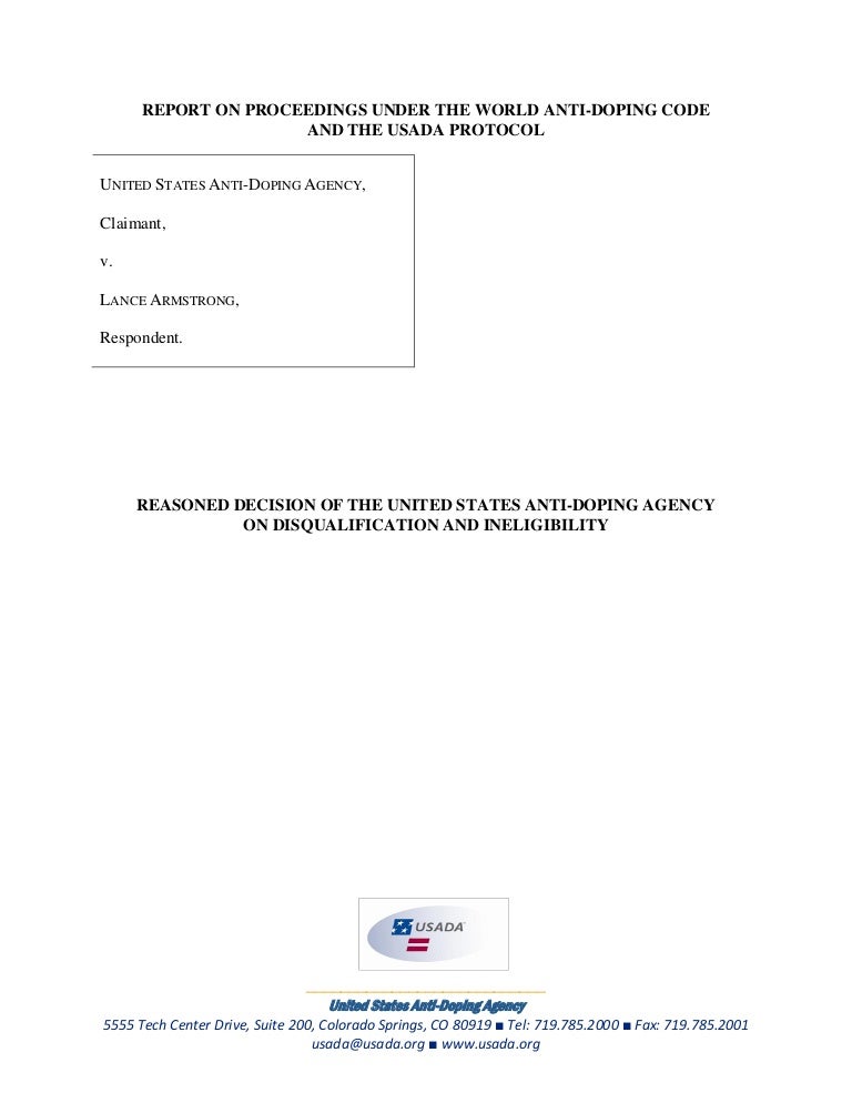 Usada Armstrong Reasoned Decision