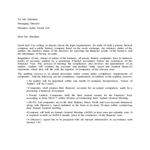 Reason for the audit letter