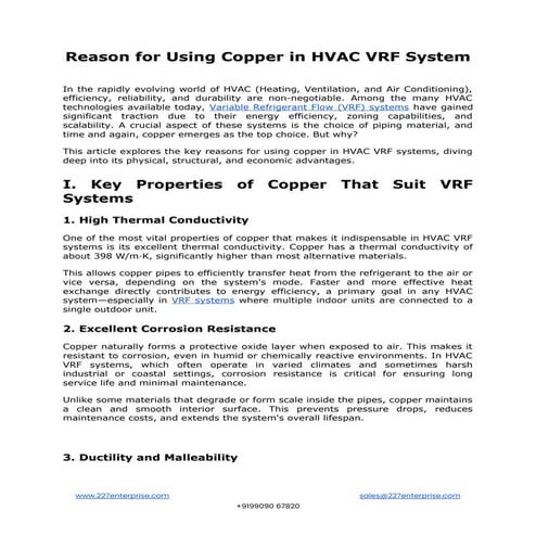 Reason for Using Copper in HVAC VRF System | DOCX