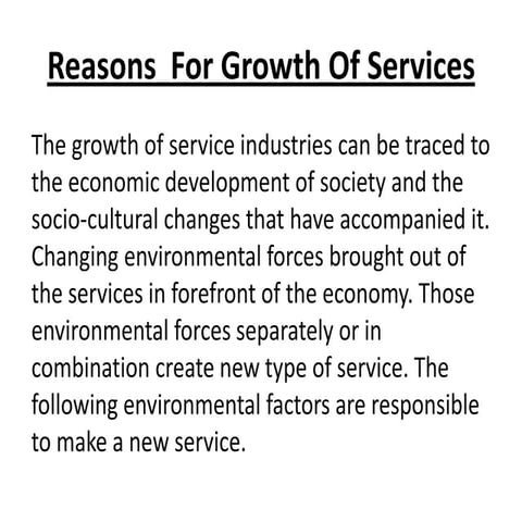 Reasons  for growth of service sector