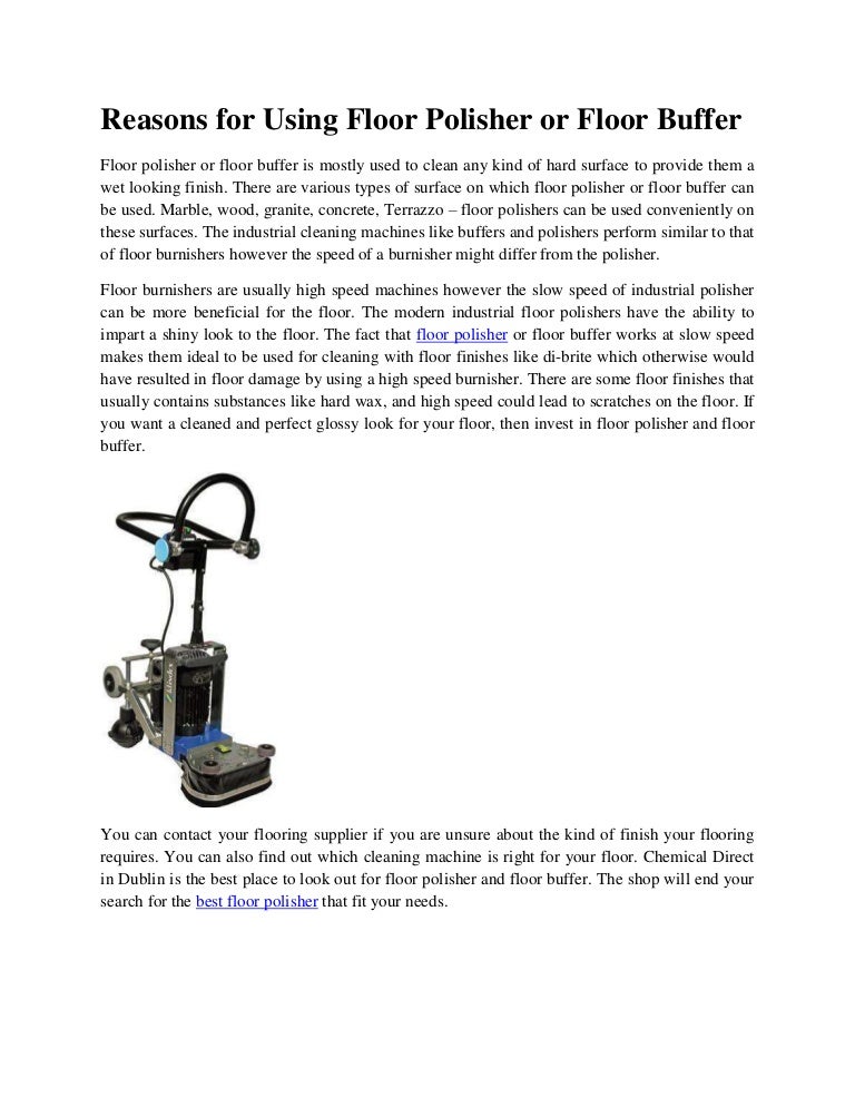 Reasons For Using Floor Polisher Or Floor Buffer