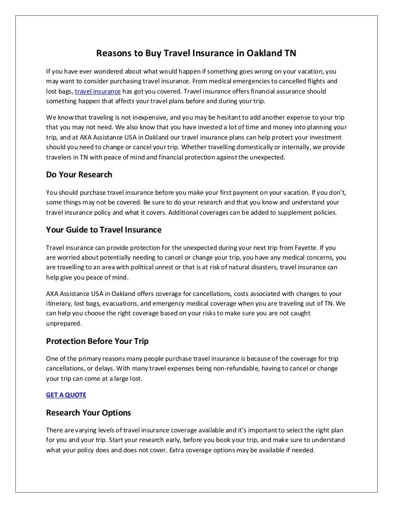 Reasons To Buy Travel Insurance In Oakland Tn