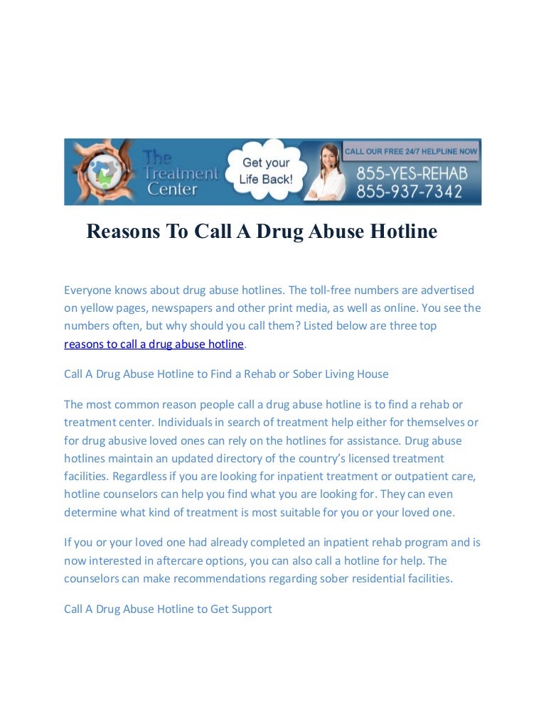 Reasons to call a drug abuse hotline