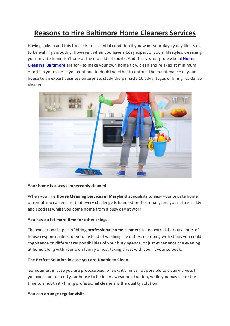 Reasons to Hire Baltimore Home Cleaners Services
