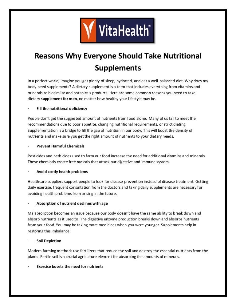 Reasons why everyone should take nutritional supplements