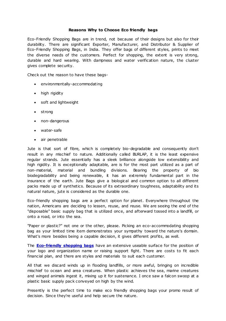 Reasons why to choose eco friendly bags