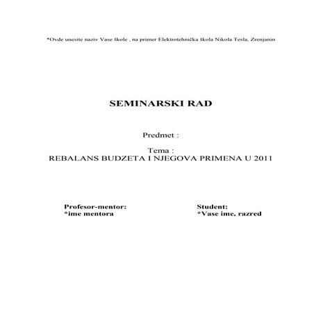 Rebalans Budzeta I Njegova Primena U 2011 Doc