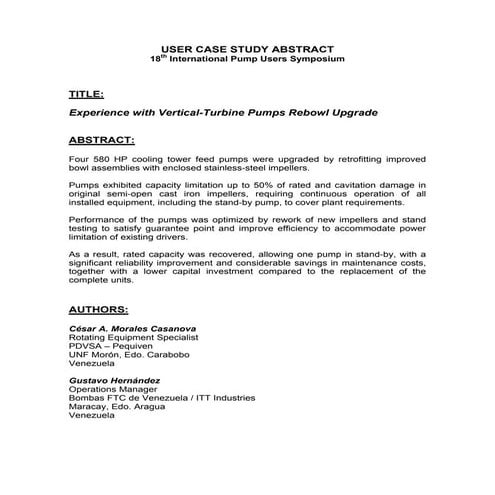 Rebowl Upgrade of Vertical-Turbine Pumps Proven Effective