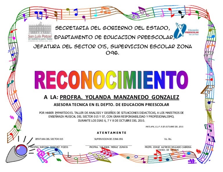 formato para reconocimiento