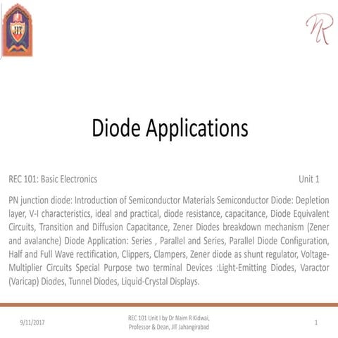 Rec101 unit 1 (part iii) diode applications