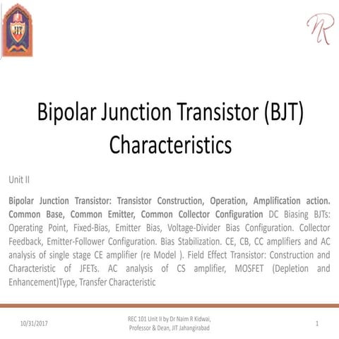 Rec101 unit ii (part 1) bjt characteristics