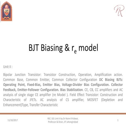 Rec101 unit ii (part 2) bjt biasing and re model