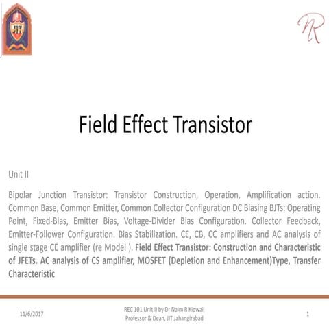 Rec101 unit ii (part 3) field effect transistor