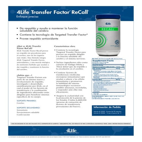 Ficha técnica Recall de 4Life