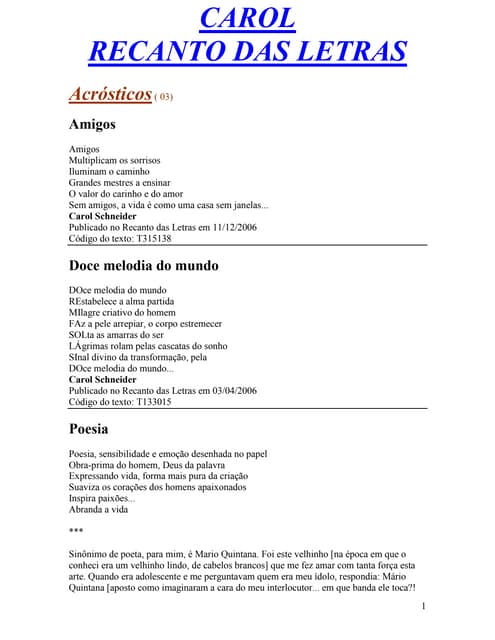 Recanto das letras   carol