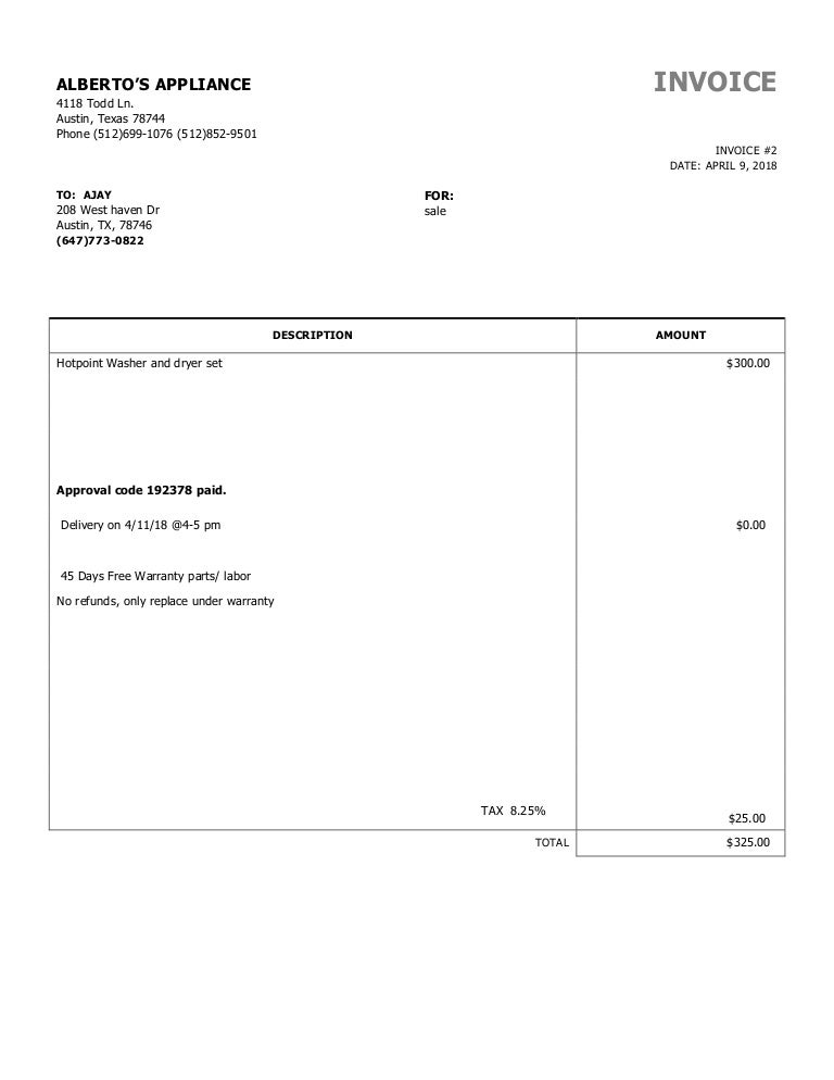 Receipt 2018 Alberto S Appliances Receipt For Electric