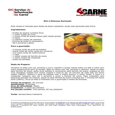 Receita Bife à Milanesa Recheado