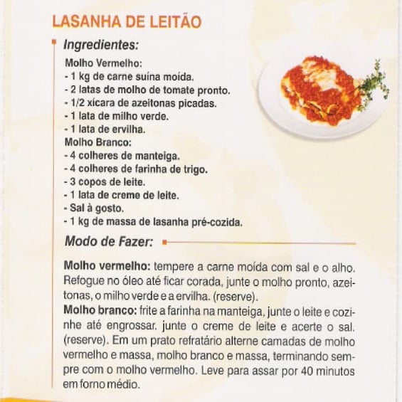Receitas lasanha leitão
