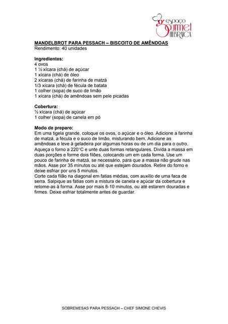 Receitas Sobremesas Pessach