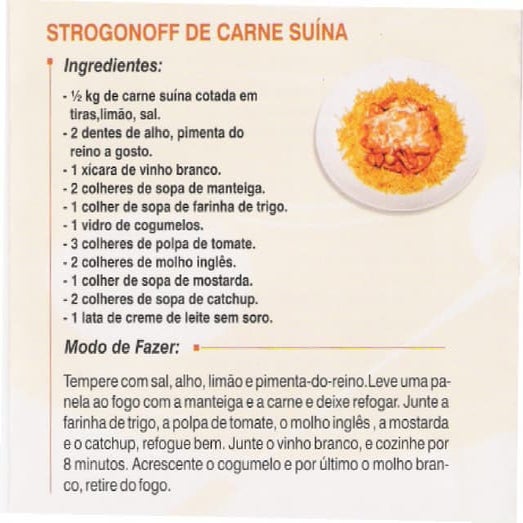 Receita strogonoff de carne suina