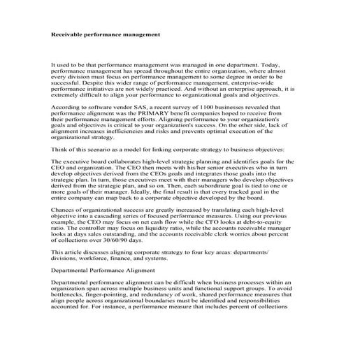 Receivable performance management