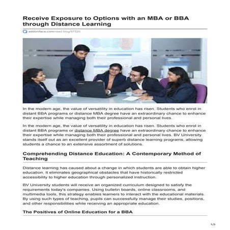 Receive Exposure to Options with an MBA or BBA through Distance Learning