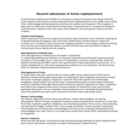 Recent advances in Knee Replacement | PDF