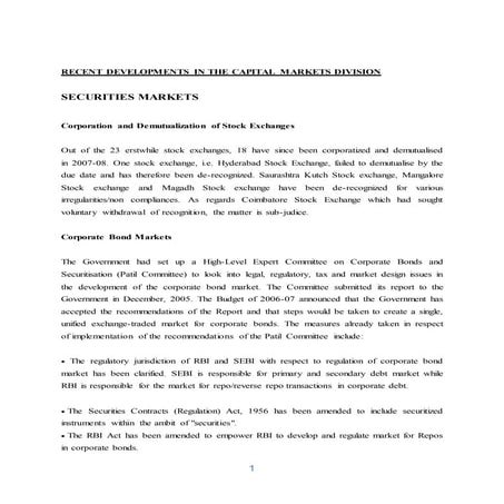 Recent developments  and reform in the capital markets 