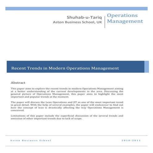 Recent Trends in Modern Operations Management