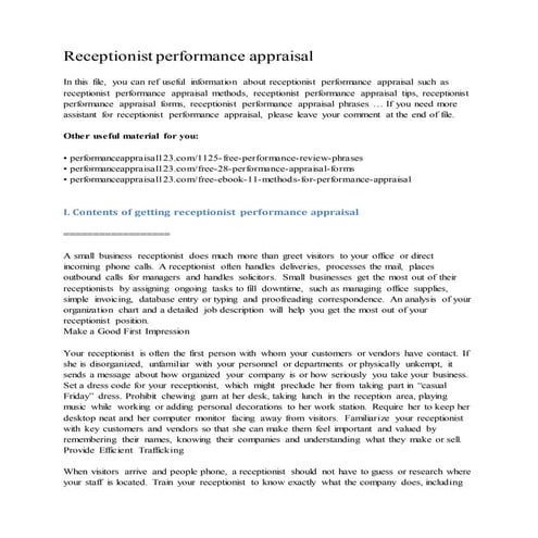 Receptionist performance appraisal