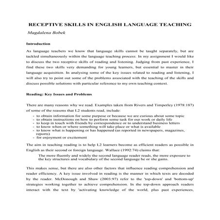 Receptive skills in english language teaching