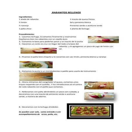Receta con rabanitos rellenos | DOCX