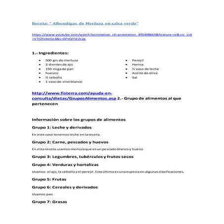 Receta de albondigas y sus nutrientes