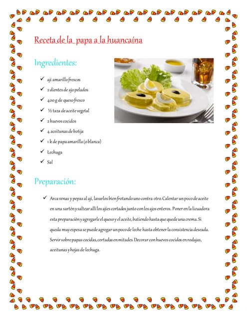 Receta de la  papa a la huancaína