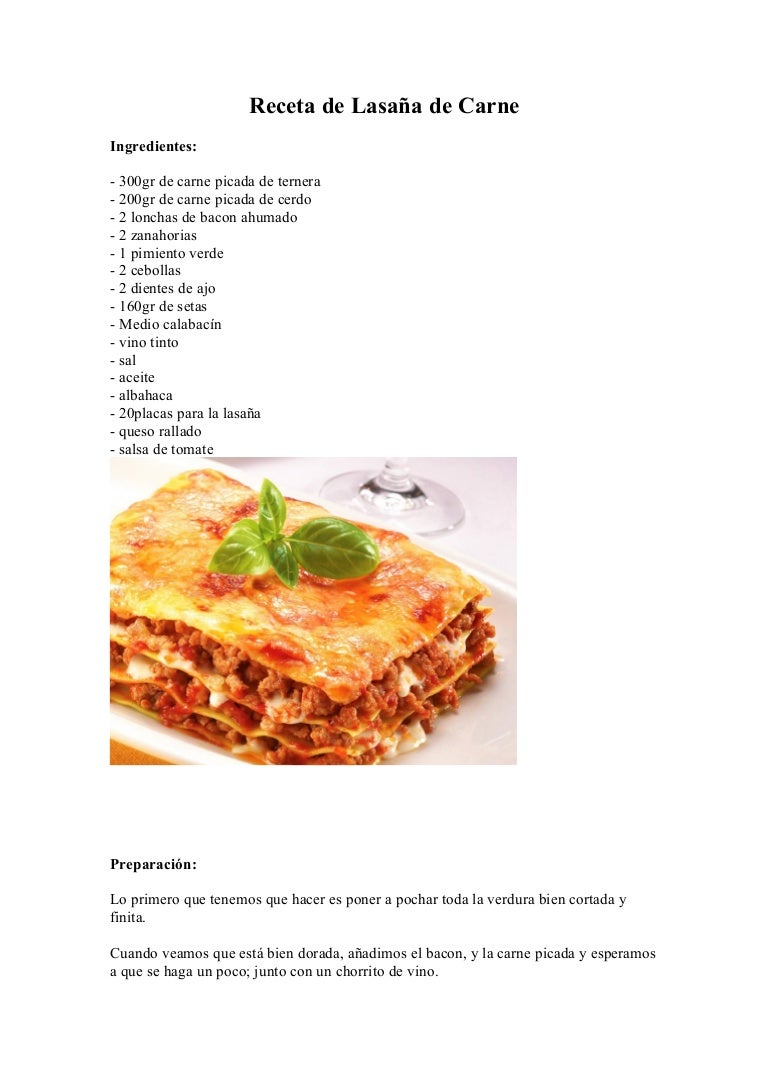 Lasaña Ingredientes