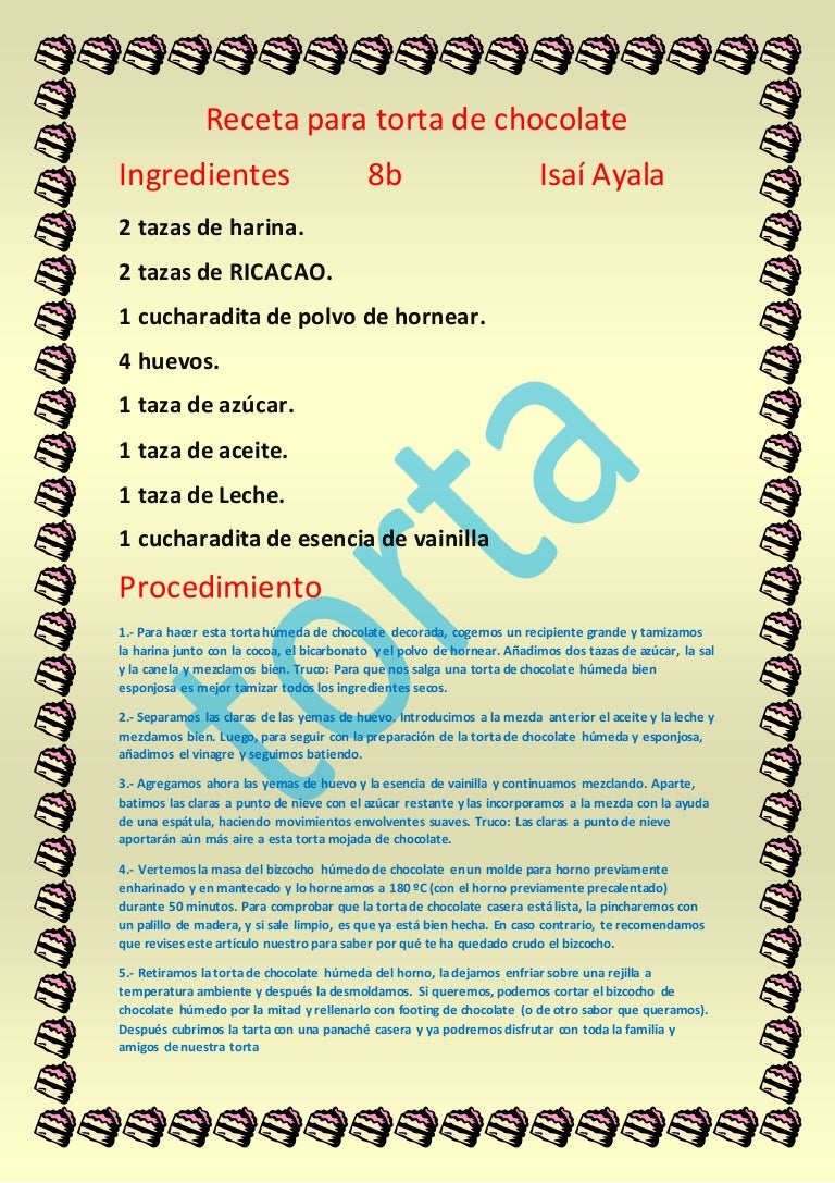 Receta para torta de chocolate