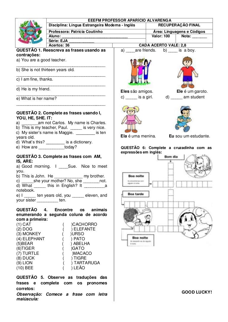 Exercicios De Ingles 5o Ano Rotina Diaria