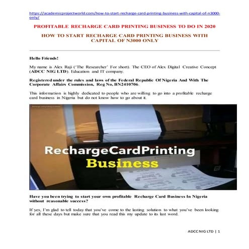 HOW TO START RECHARGE CARD PRINTING BUSINESS WITH CAPITAL OF N3000 ONLY
