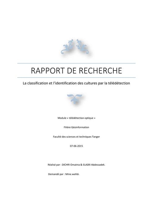 La classification et l’identification des cultures par la télédétection