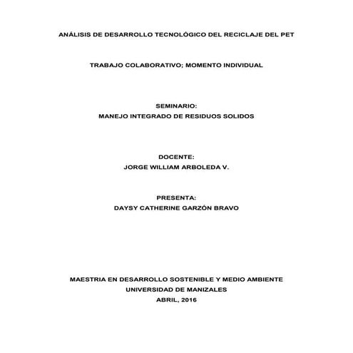 Reciclaje de pet   catherine garzón bravo