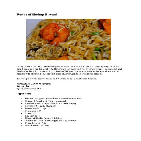 Recipe of shrimp biryani