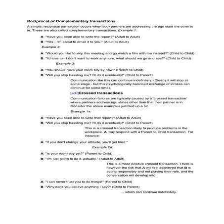 Reciprocal or complementary transactions