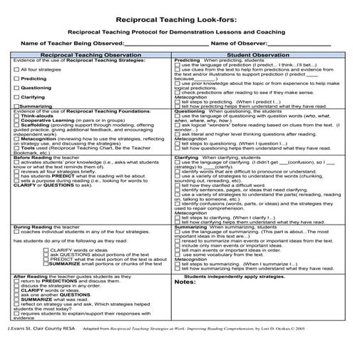 Reciprocal teaching look fors correct[1]
