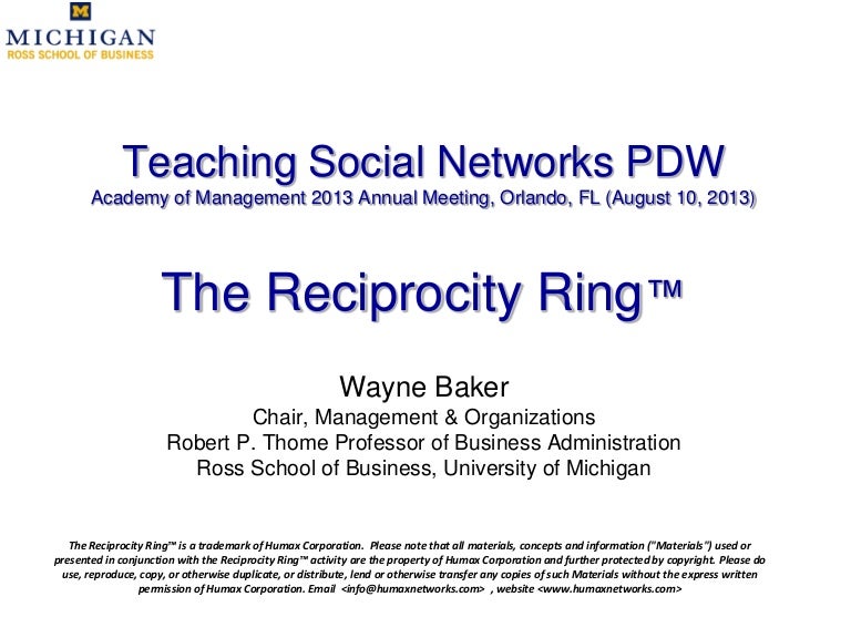 Reciprocity ring teaching social networks pdw ao m 2013 baker