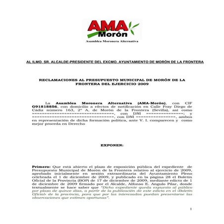 Reclamaciones Presupuesto 2009