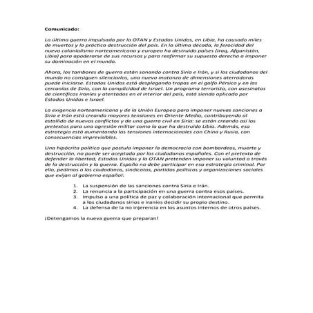 Recogida de firmas contra la guerra en irán y siria