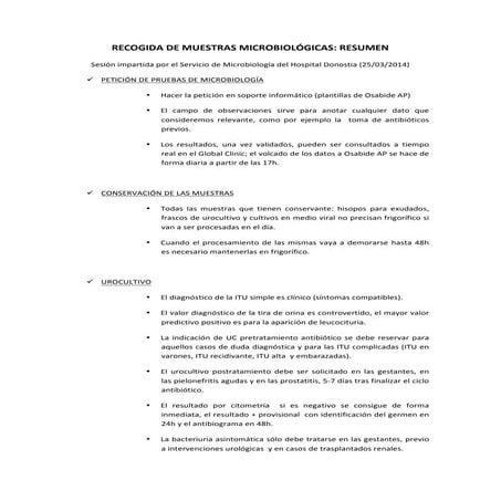 Recogida de muestras microbiológicas