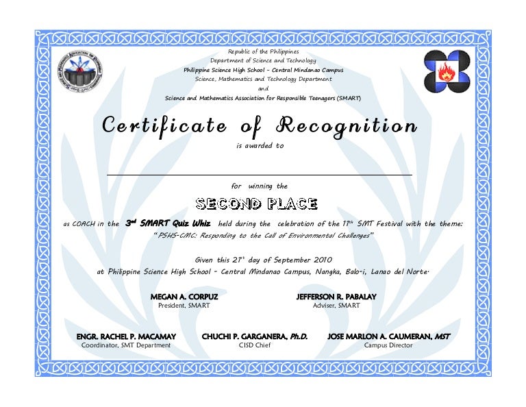 recognition coach 2nd place