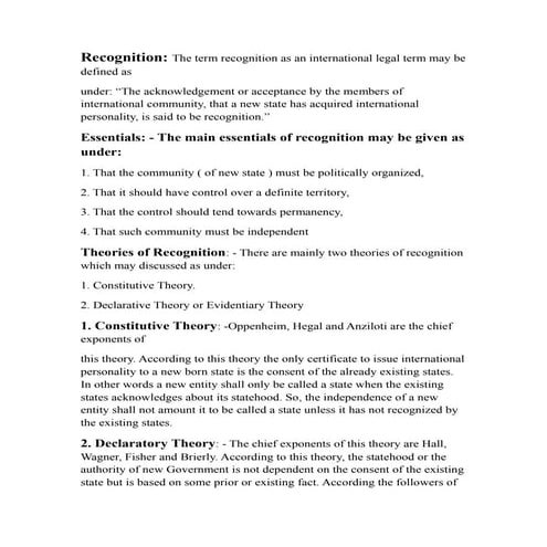 Recognition and dejuro defacto